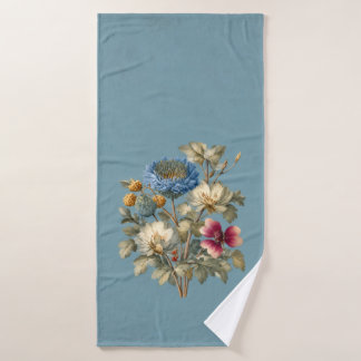 Ouderwetse blauwe en roze bloemenbad badhanddoek
