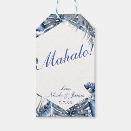 Ouderwetse Blauwe en Witte Tropische Palmbladeren  Cadeaulabel