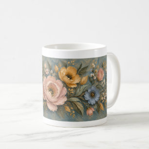 Ouderwetse Blauwe Roze Bloemige Botanische Koffiemok