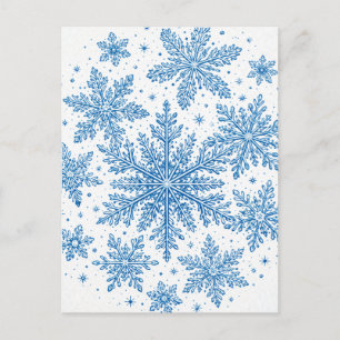 Ouderwetse blauwe sneeuwvlok briefkaart