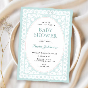 Ouderwetse blauwe Toile baby shower Kaart