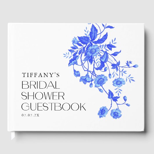 Ouderwetse Blauwe Toile Bloem Bruidsdouche Recepte Gastenboek (Voorkant)