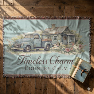 Ouderwetse Blauwe Truck Cottage Wilde Bloem Kalmte Deken