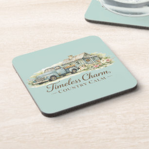 Ouderwetse Blauwe Truck Cottage Wilde Bloemen Rust Bier Onderzetter
