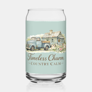 Ouderwetse Blauwe Truck Cottage Wilde Bloemen Rust Blikvorm Glas