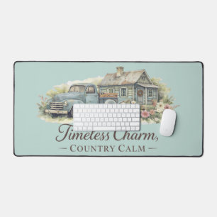 Ouderwetse Blauwe Truck Cottage Wilde Bloemen Rust Bureaumat