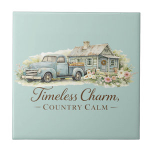 Ouderwetse Blauwe Truck Cottage Wilde Bloemen Rust Tegeltje