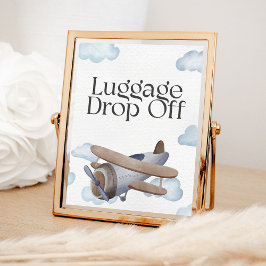 Ouderwetse Blauwe Vliegtuig Bagage Afgifte Feestbo Poster