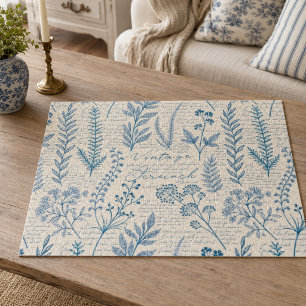 Ouderwetse Blauwe Wilde Bloem Franse Toile Patroon Legpuzzel