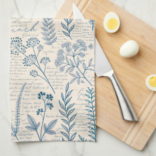 Ouderwetse Blauwe Wilde Bloem Franse Toile Patroon Theedoek