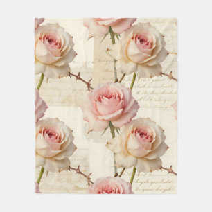 Ouderwetse Bleekroze Roos Script Patroon Fleece Deken