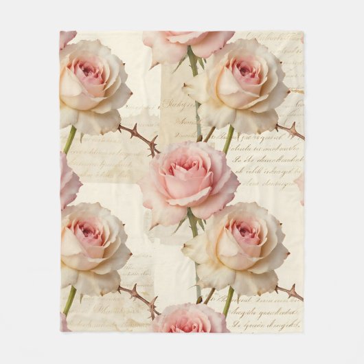 Ouderwetse Bleekroze Roos Script Patroon Fleece Deken (Voorkant)