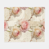 Ouderwetse Bleekroze Roos Script Patroon Fleece Deken (Voorkant (Horizontaal))