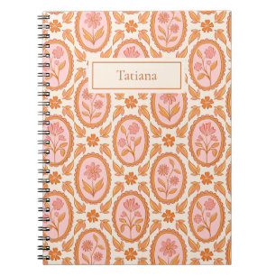 Ouderwetse bloem Camee-patroon in roze en oranje Notitieboek