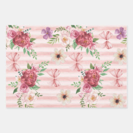 Ouderwetse bloem Coquette strik roze en rode bloem Inpakpapier Vel