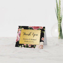 Ouderwetse Bloem Elegant Zwart Goud Dank Je Wel Bedankkaart