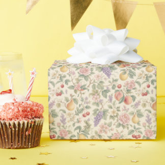 Ouderwetse bloem- en fruitpatroon cadeaupapier