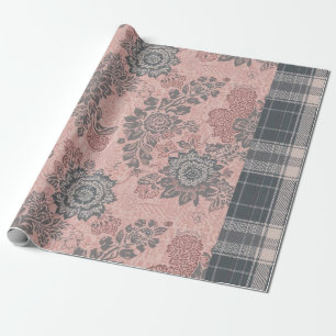 Ouderwetse bloem- en ruitpatroon gemengd cadeaupapier