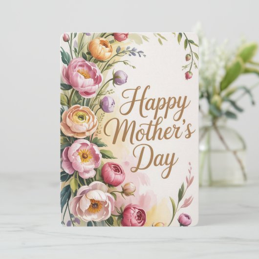 Ouderwetse bloem Moederdag kaart (Staand voorkant)