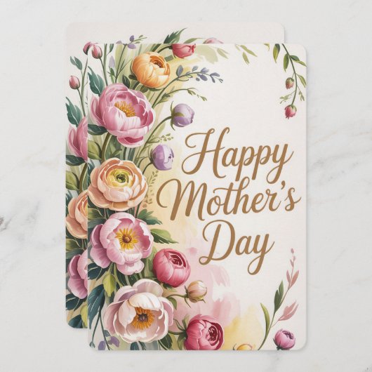 Ouderwetse bloem Moederdag kaart (Voorkant / Achterkant)