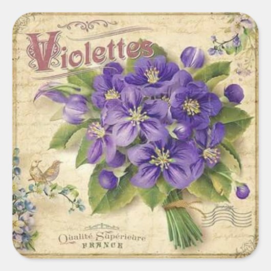 Ouderwetse bloem viooltjes elegante sticker (Voorkant)