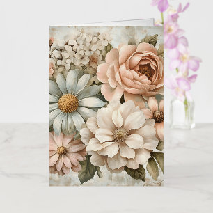 Ouderwetse bloemboeket met zachte pastelbloemen folie wenskaart