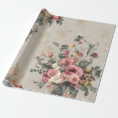 Ouderwetse bloemen cadeaupapier (Uitgerold)