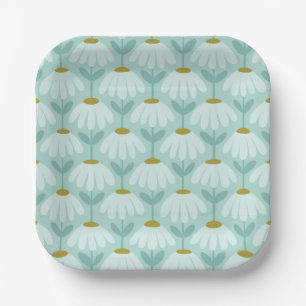 Ouderwetse bloemen daisies patroon turquoise & oli papieren bordje