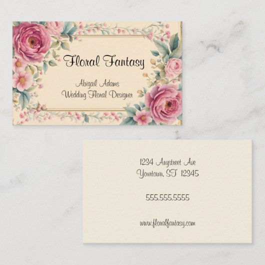 Ouderwetse bloemen en Lijst Visitekaartje (Voorkant / Achterkant)