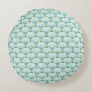 Ouderwetse bloemen margrietjes patroon turquoise & rond kussen