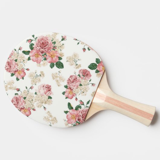 Ouderwetse bloemen op wit tafeltennisbatje (Zijkant)