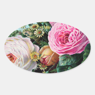 Ouderwetse bloemen rozen patroon accessoire, shabb ovale sticker