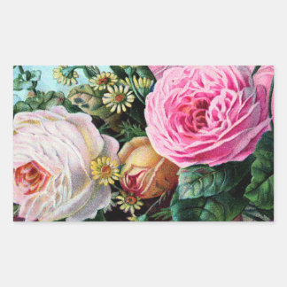 Ouderwetse bloemen rozen patroon accessoire, shabb rechthoekige sticker