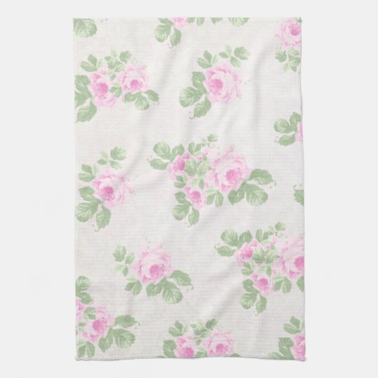 Ouderwetse bloemenge chic roze rozen theedoek (Verticaal)