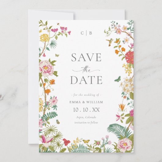 Ouderwetse Bloemenprint Save The Date (Voorkant)