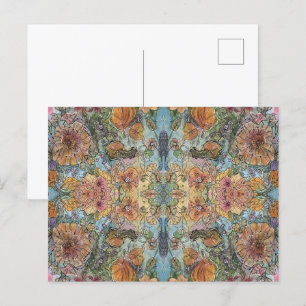 Ouderwetse Bloementuin Aquarel Schilderij Briefkaart