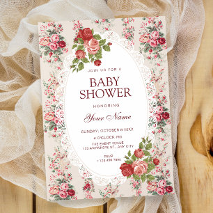 Ouderwetse bloemige baby shower kaart