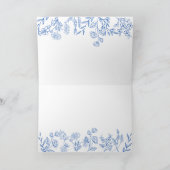Ouderwetse bloemige blauwe bruidsdouche bedankkaart (Binnen)