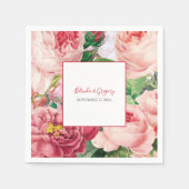 Ouderwetse Bloemige & Botanische Roze Rozen Trouwd Servet (Voorkant)
