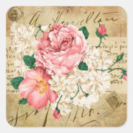 Ouderwetse bloemige gemengde bloemen elegante stic vierkante sticker