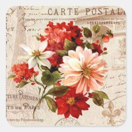 Ouderwetse bloemige gemengde bloemen elegante stic vierkante sticker