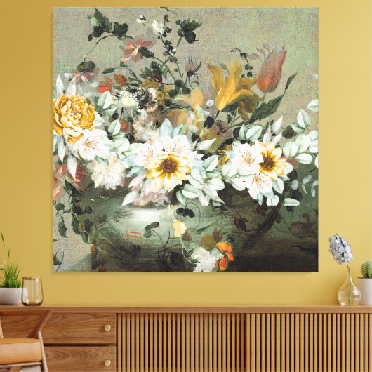 Ouderwetse bloemige herfst achtergrond canvas afdruk (Insitu (Woonkamer))