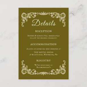 Ouderwetse bloemige monogram trouwdetails informatiekaartje