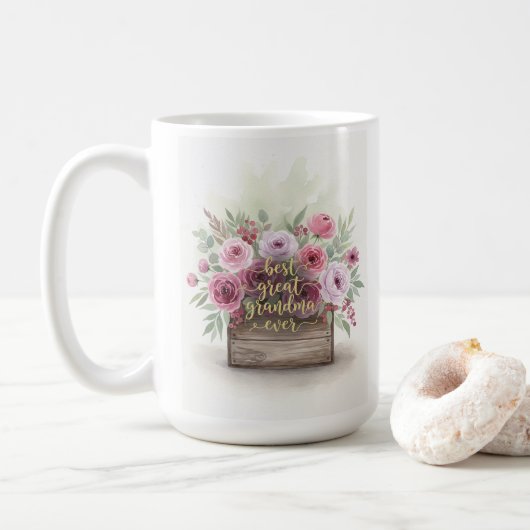 Ouderwetse bloemige oma sentimentele cadeau koffiemok (Met donut)