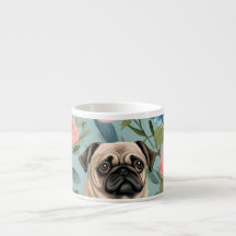 Ouderwetse bloemige pugpatroon Cute botanische hon