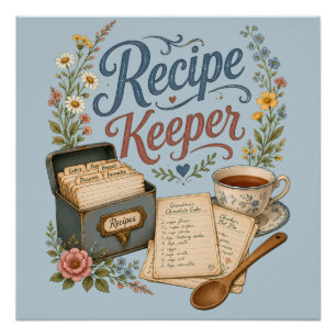 Ouderwetse Bloemige Receptenbewaarder Cottagecore Perfect Poster