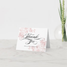 Ouderwetse bloemige roze schrift foto trouw bedankkaart