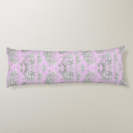 Ouderwetse bloemige roze toile de jouy Bruidsdouch Lichaamskussen (Achterkant)