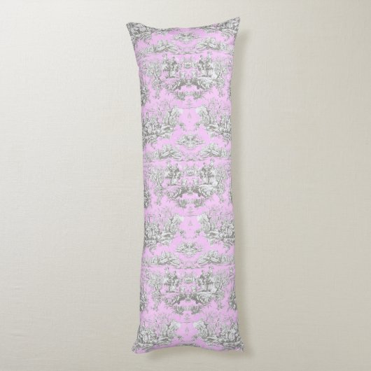 Ouderwetse bloemige roze toile de jouy Bruidsdouch Lichaamskussen (Achterkant (Verticaal))