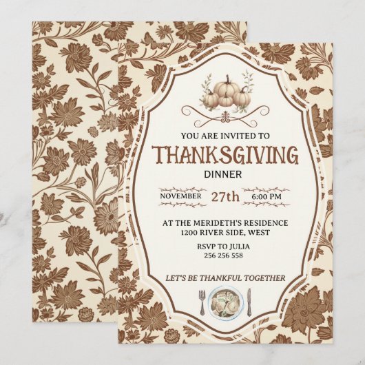Ouderwetse Bloemige Thanksgiving Kaart (Voorkant / Achterkant)